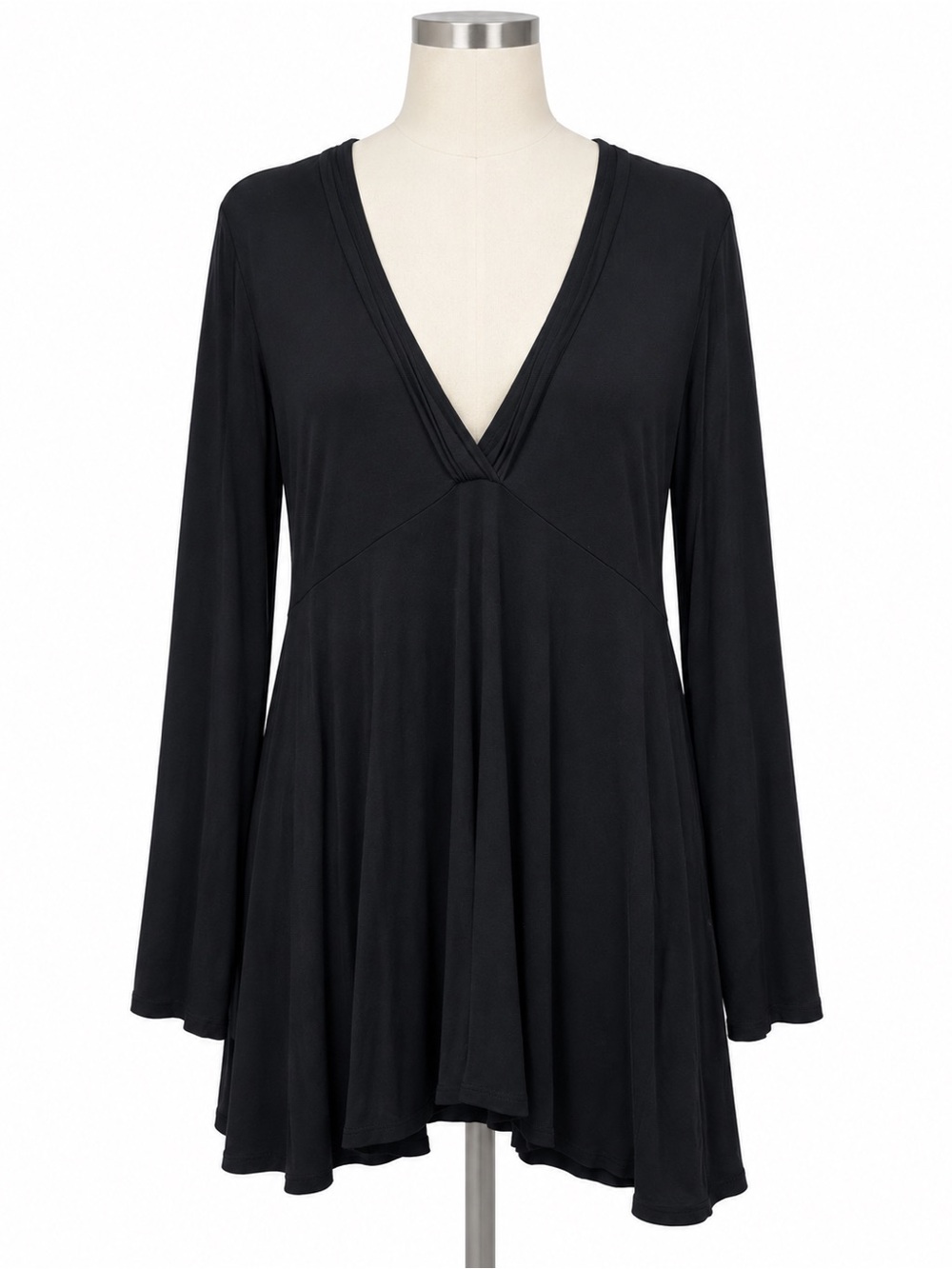 J.Jill Black Deep V-Neck Empire Waist Long Sleeve Tunic Top Large